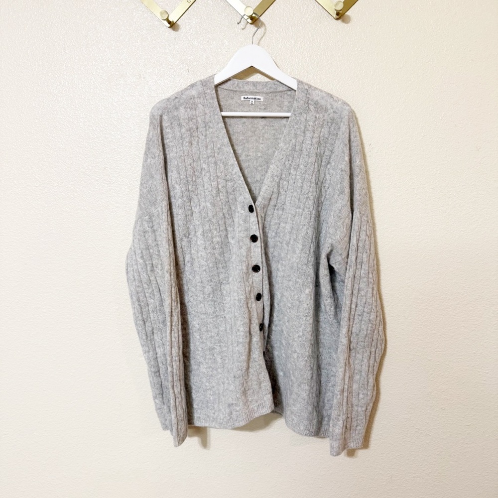 Reformation Giusta Oversized Cashmere Button Cardigan in Light Grey $298 MSRP - Picture 7 of 13